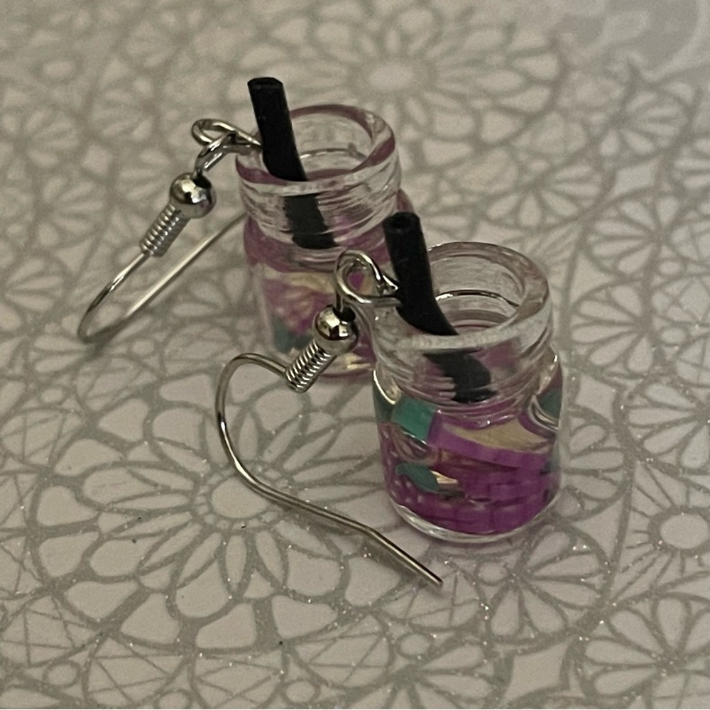New Handmade Summer Fruity Grape Slice Glass S925 Sterling Silver Earrings - Picture 14 of 15
